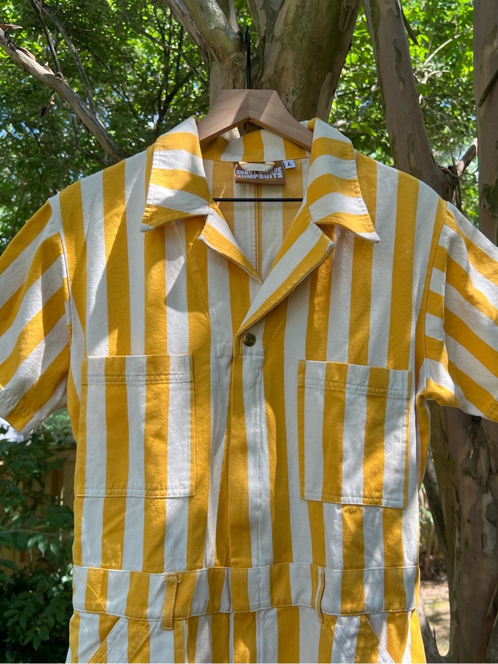 Big Bud Press Golden Yellow Stripe Short Sleeve Jumpsuit Size L - Picture 6 of 9